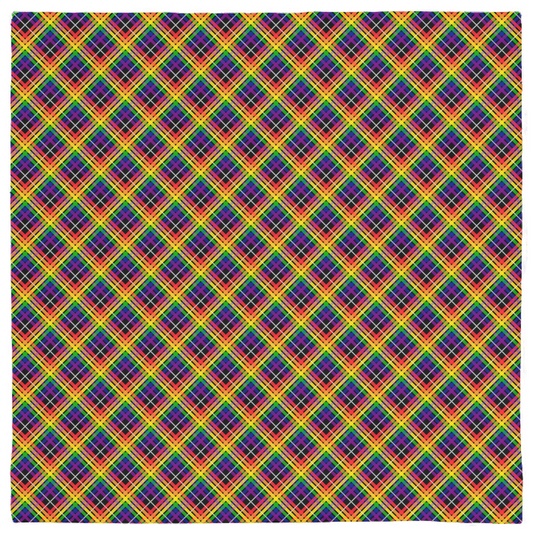 Rainbow/Black Tartan Plaid Bandana | Single-Sided