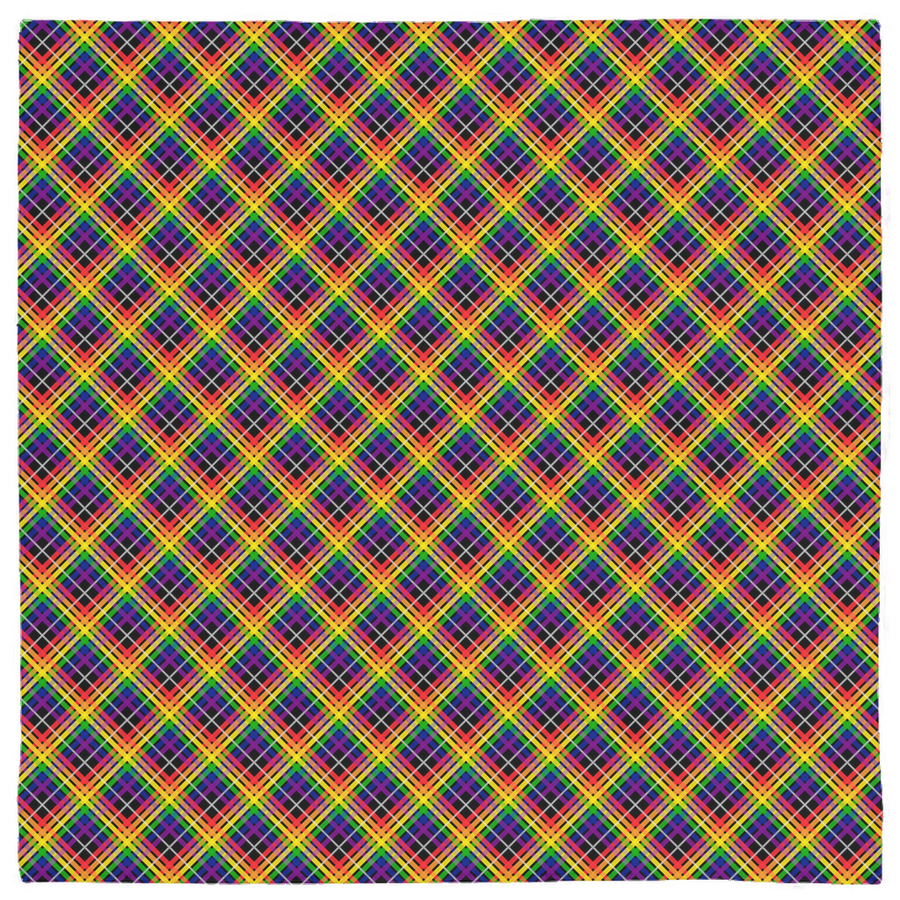 Rainbow/Black Tartan Plaid Bandana | Single-Sided