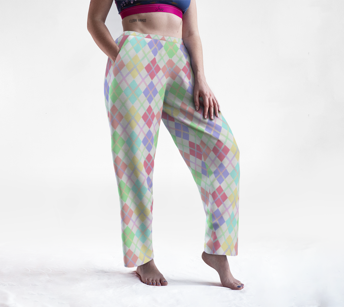 Pastel Rainbow/White Solid Argyle Lounge Pants