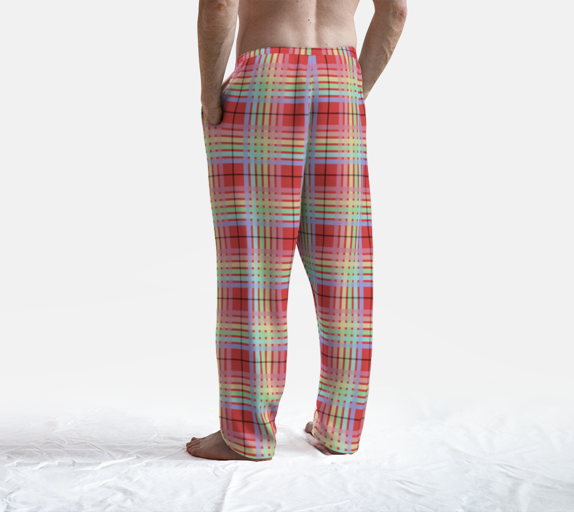 Pastel Rainbow/Rich Salmon Tartan Plaid Lounge Pants