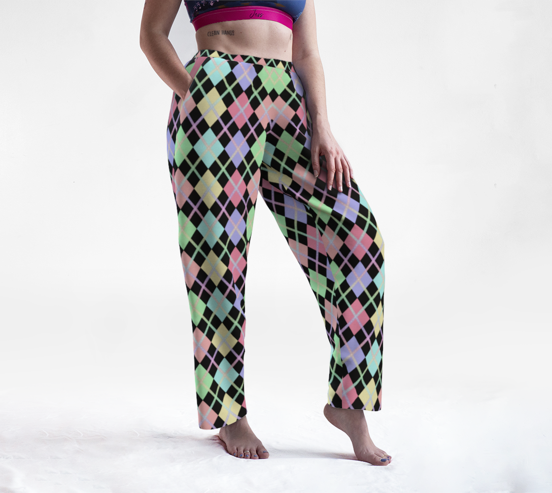 Pastel Rainbow/Black Solid Argyle Lounge Pants