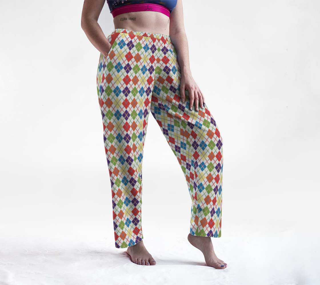 Muted Rainbow/White Solid Argyle Plaid Lounge Pants