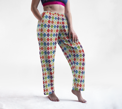 Muted Rainbow/White Solid Argyle Plaid Lounge Pants