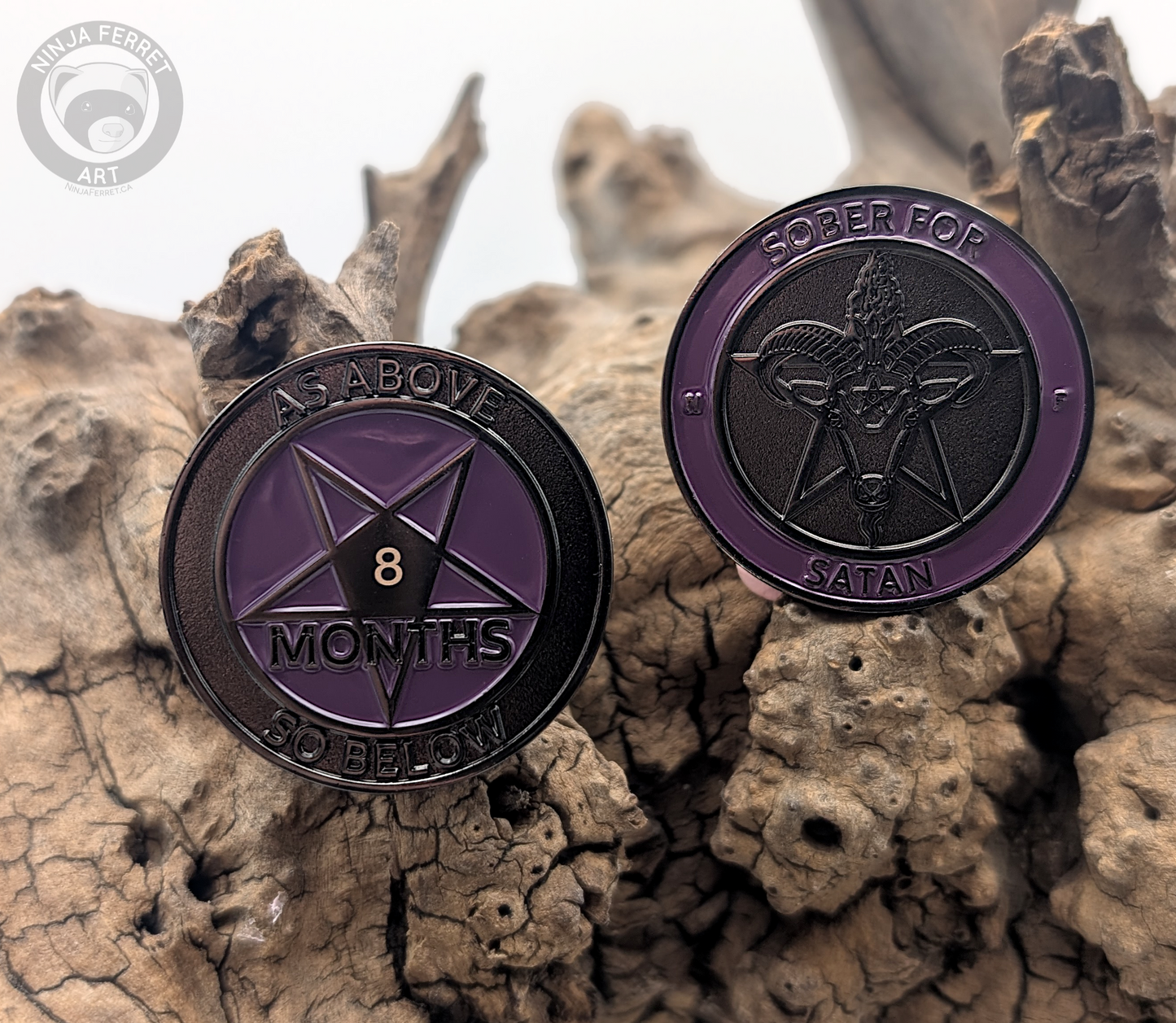 Sober for Satan | Non-Theistic Recovery Tokens | Soft Enamel and Black Metal