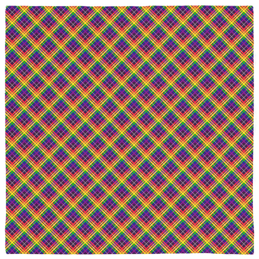 Rainbow/Aubergine Tartan Plaid Bandana | Single-Sided