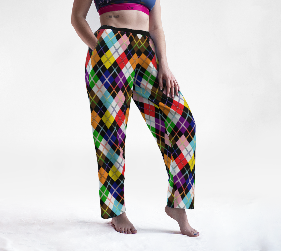 Rainbow Progress/Black and White Argyle Lounge Pants