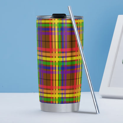 Rainbow/Spice Tartan Plaid Tumbler 20oz (with Straw)