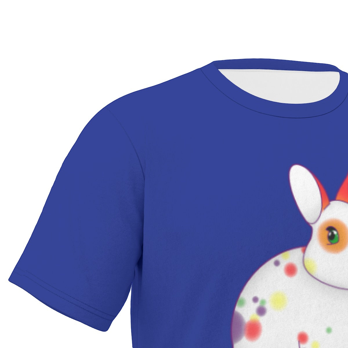 Rainbow Spotted Bunny with Blue Background Relaxed Fit O-Neck T-Shirt