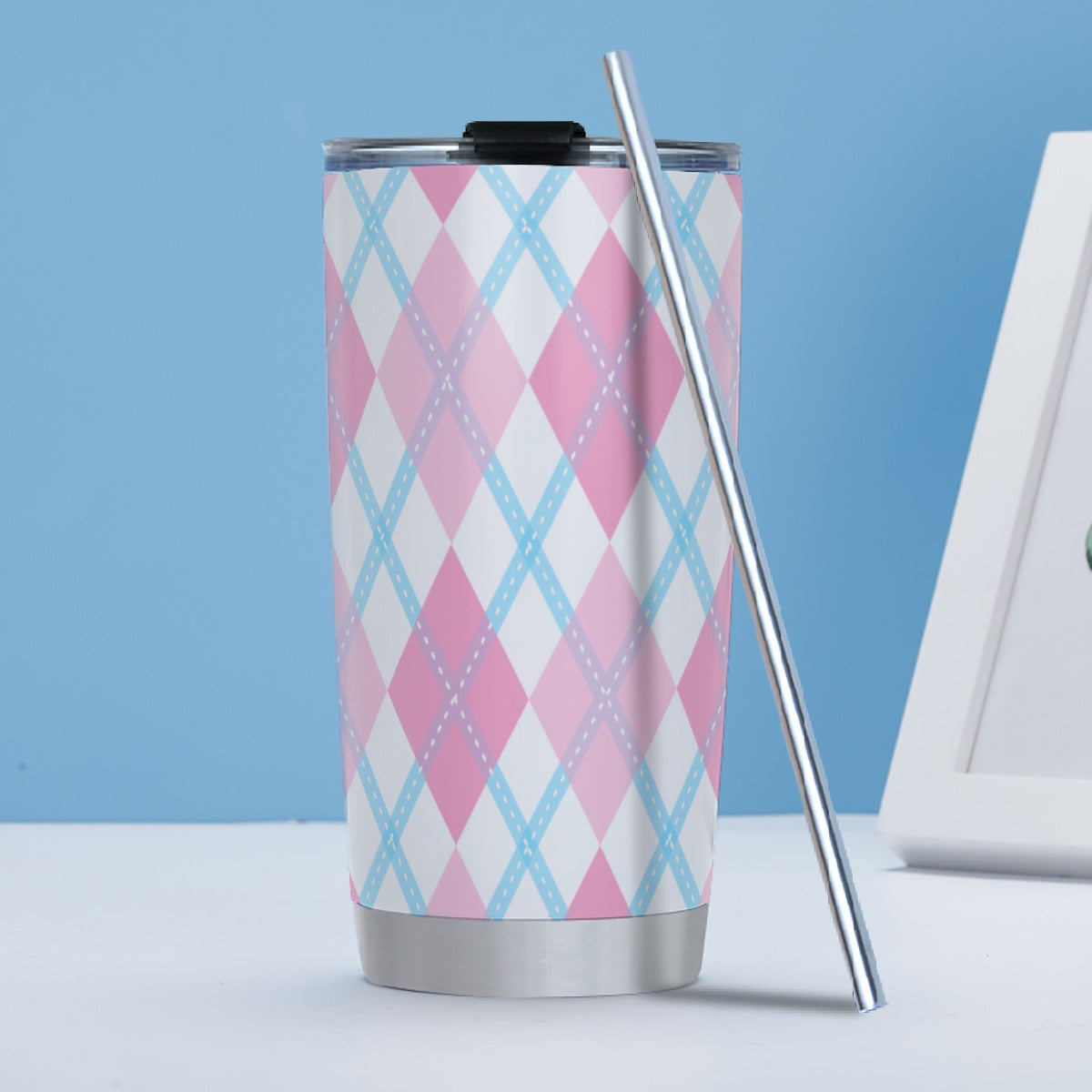 Transfeminine Argyle Hot/Cold Tumbler with Steel Straw (20oz )