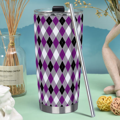 Asexual Solid Argyle Hot/Cold Tumbler with Steel Straw (20oz )