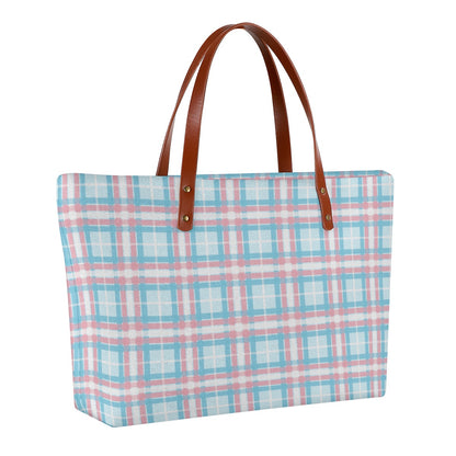 Transgender/Powder Blue Tartan Plaid Zippered Neoprene Tote Bag