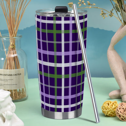 Genderqueer/Eggplant Tartan Plaid Hot/Cold Tumbler with Steel Straw (20oz )