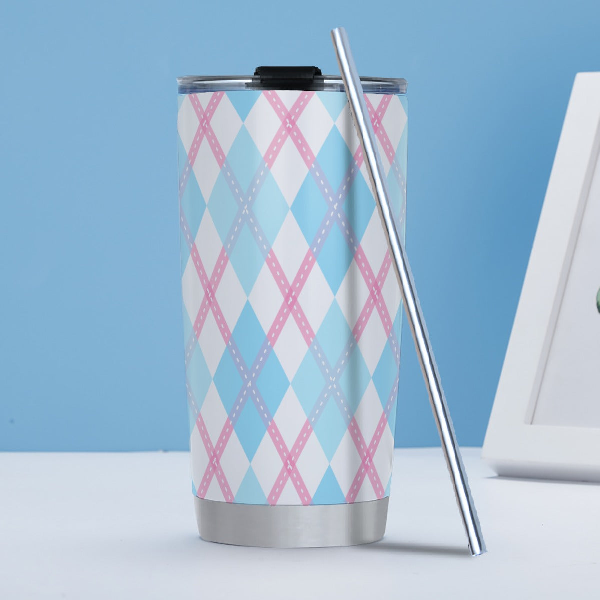 Transmasculine Argyle Hot/Cold Tumbler with Steel Straw (20oz )