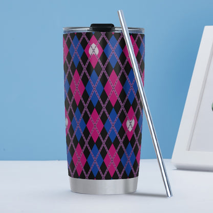 Biromantic - V1/Black Argyle Hot/Cold Tumbler with Steel Straw (20oz )