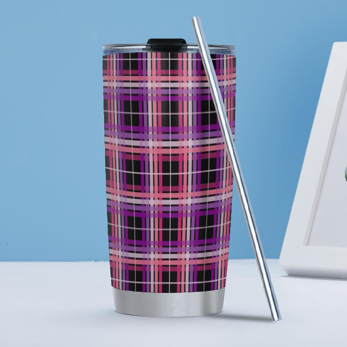 Aceflux - V2 Tartan Plaid Hot/Cold Tumbler with Steel Straw (20oz )