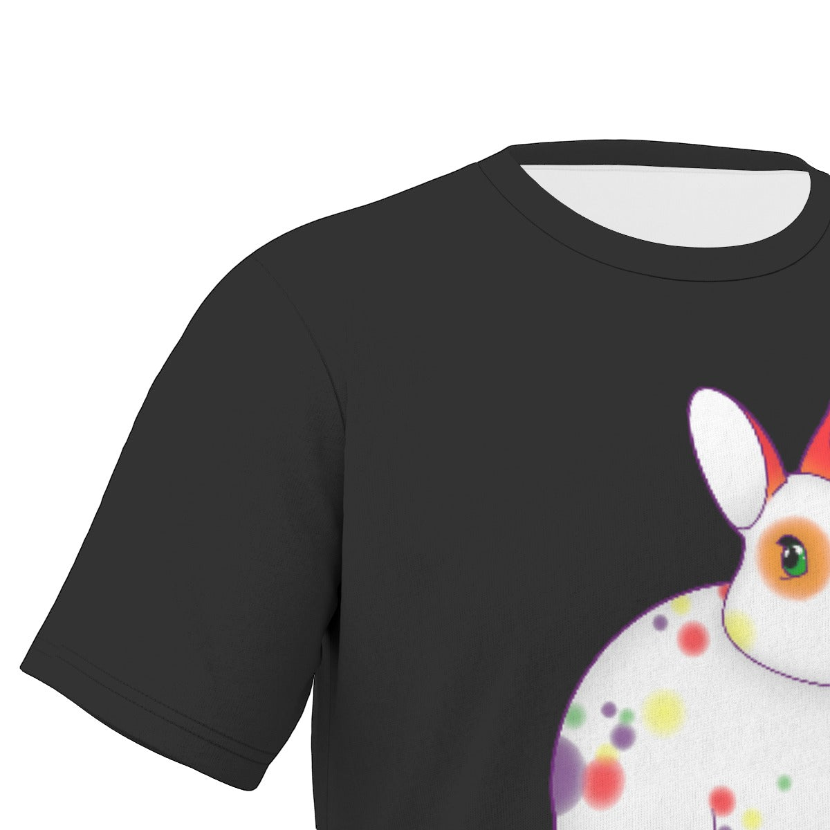 Rainbow Spotted Bunny with Black Background Relaxed Fit O-Neck T-Shirt