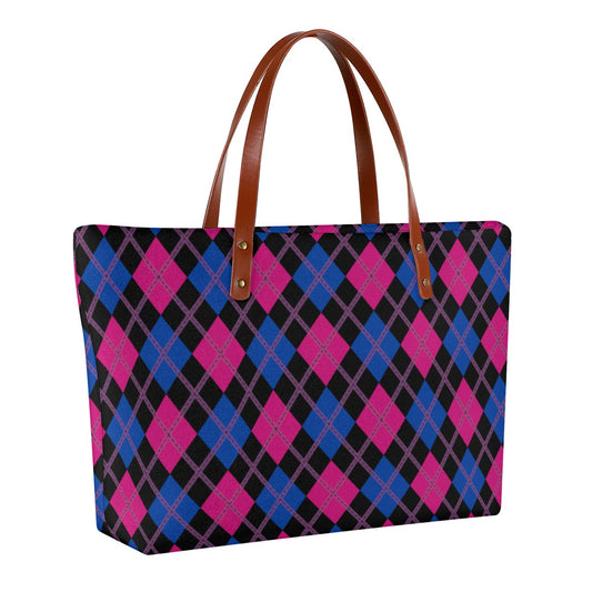 Bisexual/Black Solid Argyle Zippered Neoprene Tote Bag