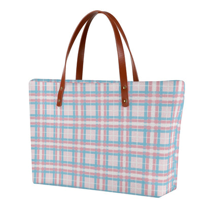 Transgender/Powder Pink Tartan Plaid Zippered Neoprene Tote Bag