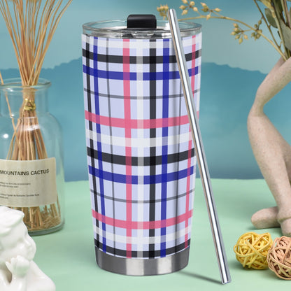 Genderfluid/Icy Plains Tartan Plaid Hot/Cold Tumbler with Steel Straw (20oz )