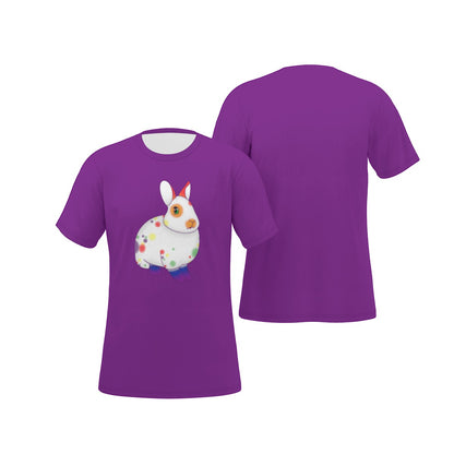 Rainbow Spotted Bunny with Purple Background Relaxed Fit O-Neck T-Shirt