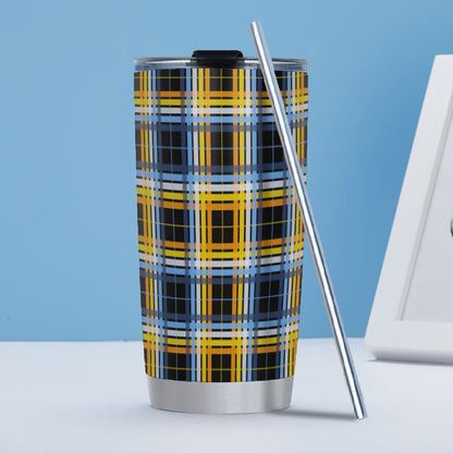 Aroace - V1/Black Tartan Plaid Hot/Cold Tumbler with Steel Straw (20oz )