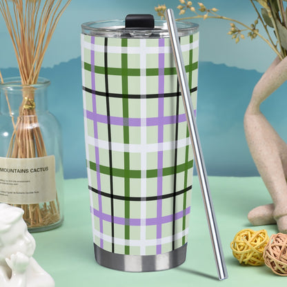 Genderqueer/Celadon Tartan Plaid Hot/Cold Tumbler with Steel Straw (20oz )