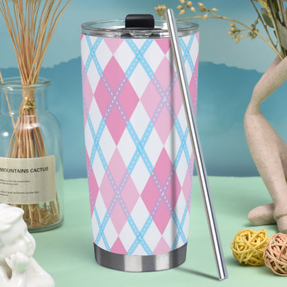 Transfeminine Argyle Hot/Cold Tumbler with Steel Straw (20oz )