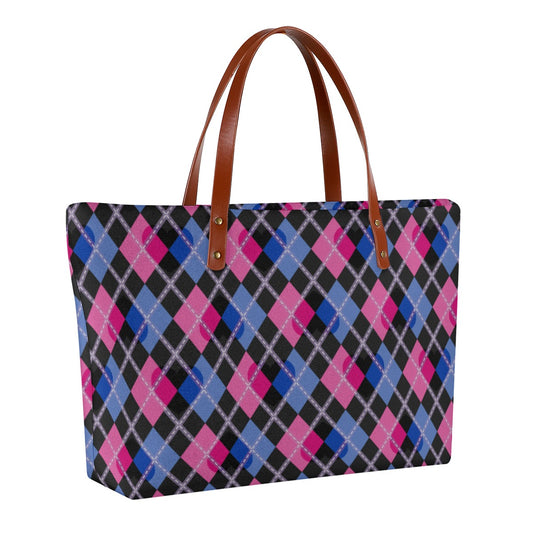 Biromantic - V2/Black Solid Argyle Zippered Neoprene Tote Bag