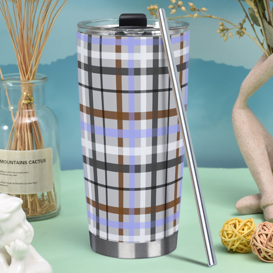 Gender Apathetic/Fog Tartan Plaid Hot/Cold Tumbler with Steel Straw (20oz )