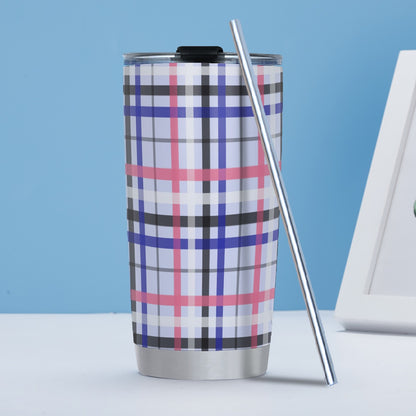 Genderfluid/Icy Plains Tartan Plaid Hot/Cold Tumbler with Steel Straw (20oz )