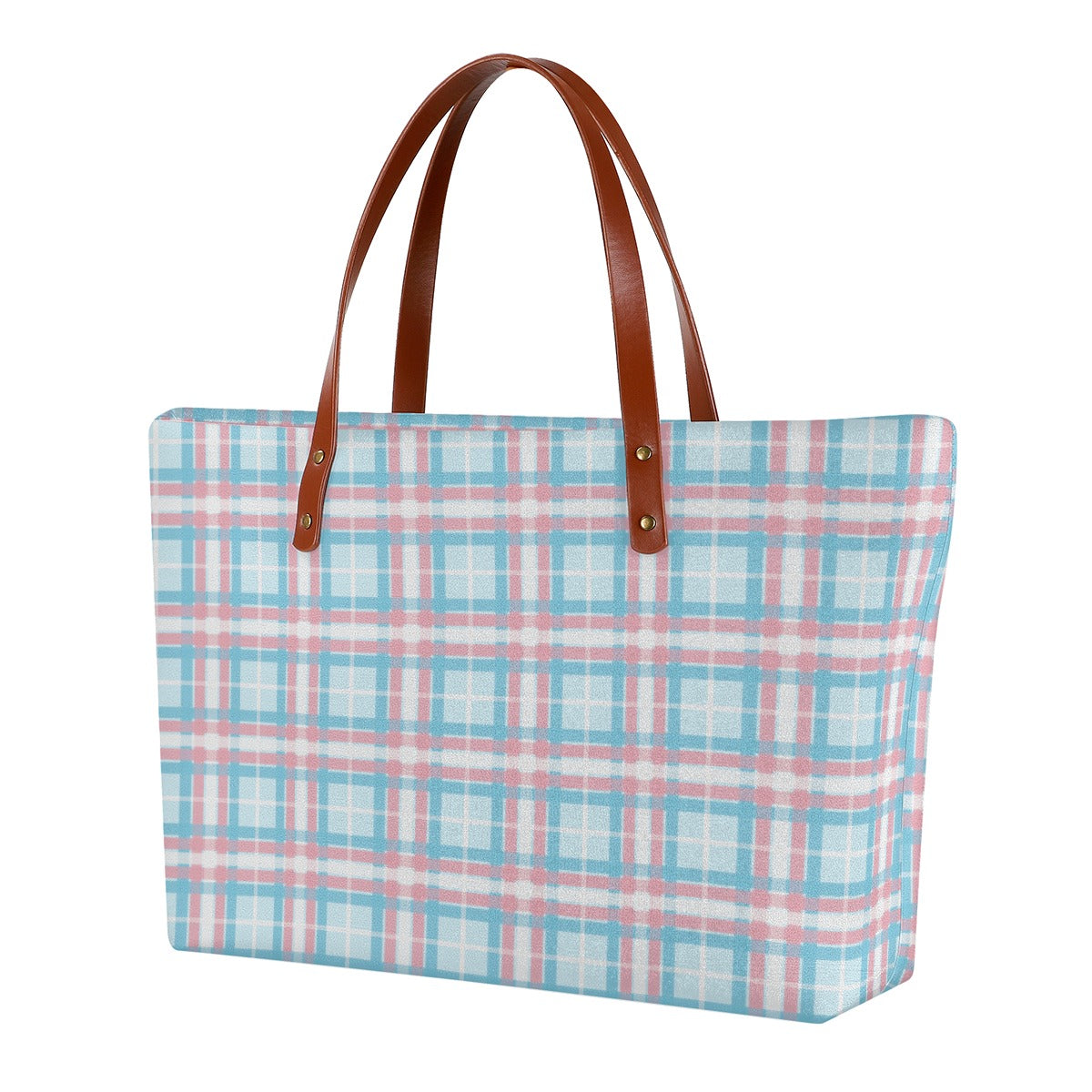 Transgender/Powder Blue Tartan Plaid Zippered Neoprene Tote Bag