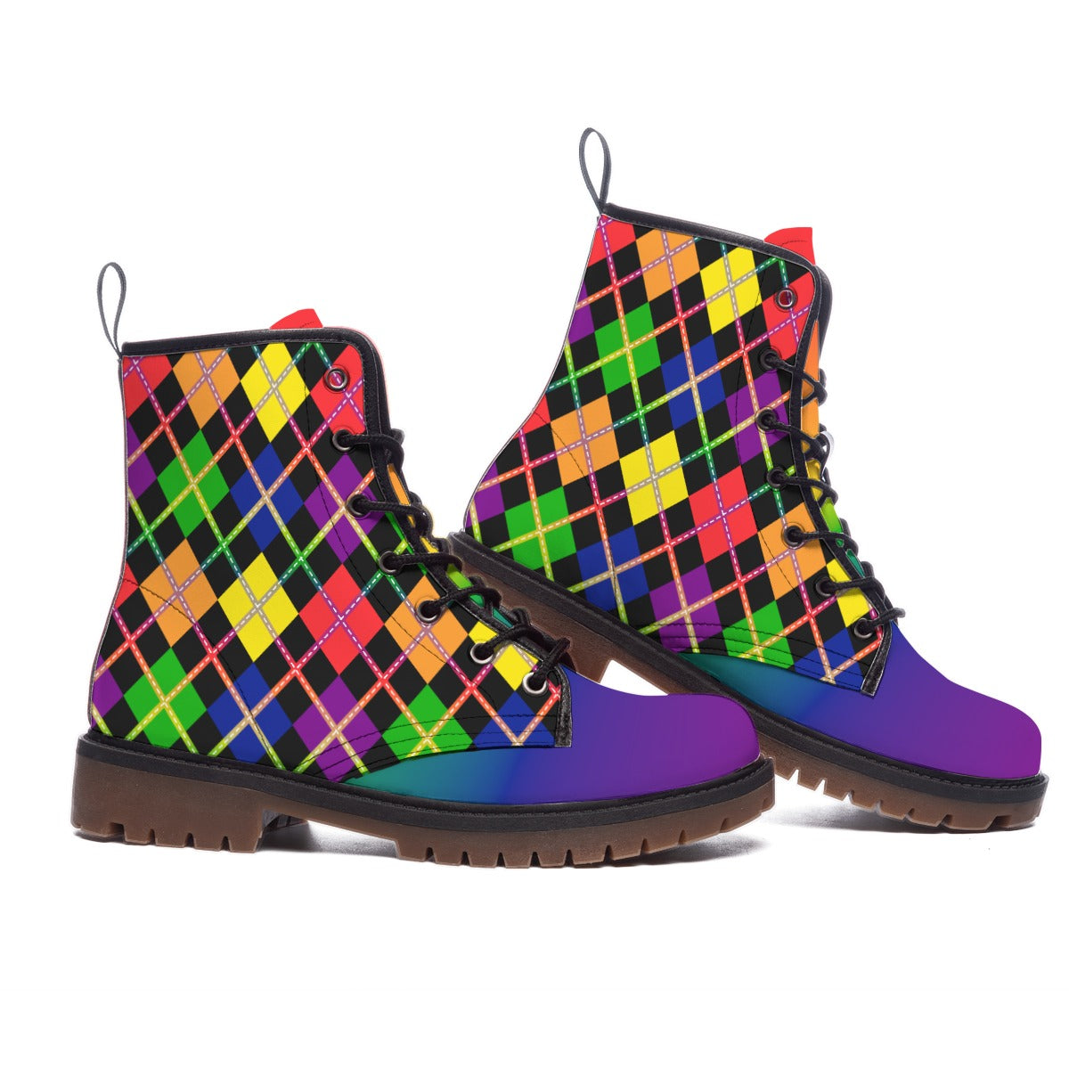 Rainbow Argyle/Gradient Narrow Fit/Womens Vegan Leather Martin Boots