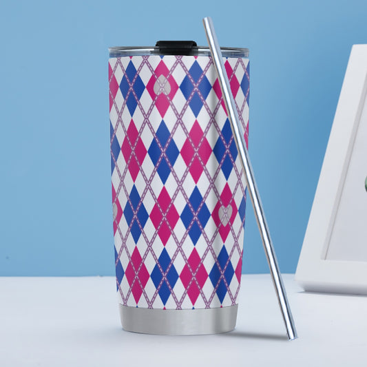 Biromantic - V1/White Argyle Hot/Cold Tumbler with Steel Straw (20oz )