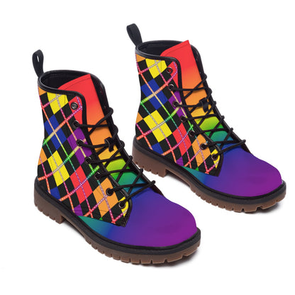 Rainbow Argyle/Gradient Wide Fit/Mens Vegan Leather Martin Boots