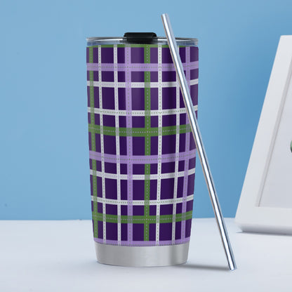 Genderqueer/Eggplant Tartan Plaid Hot/Cold Tumbler with Steel Straw (20oz )