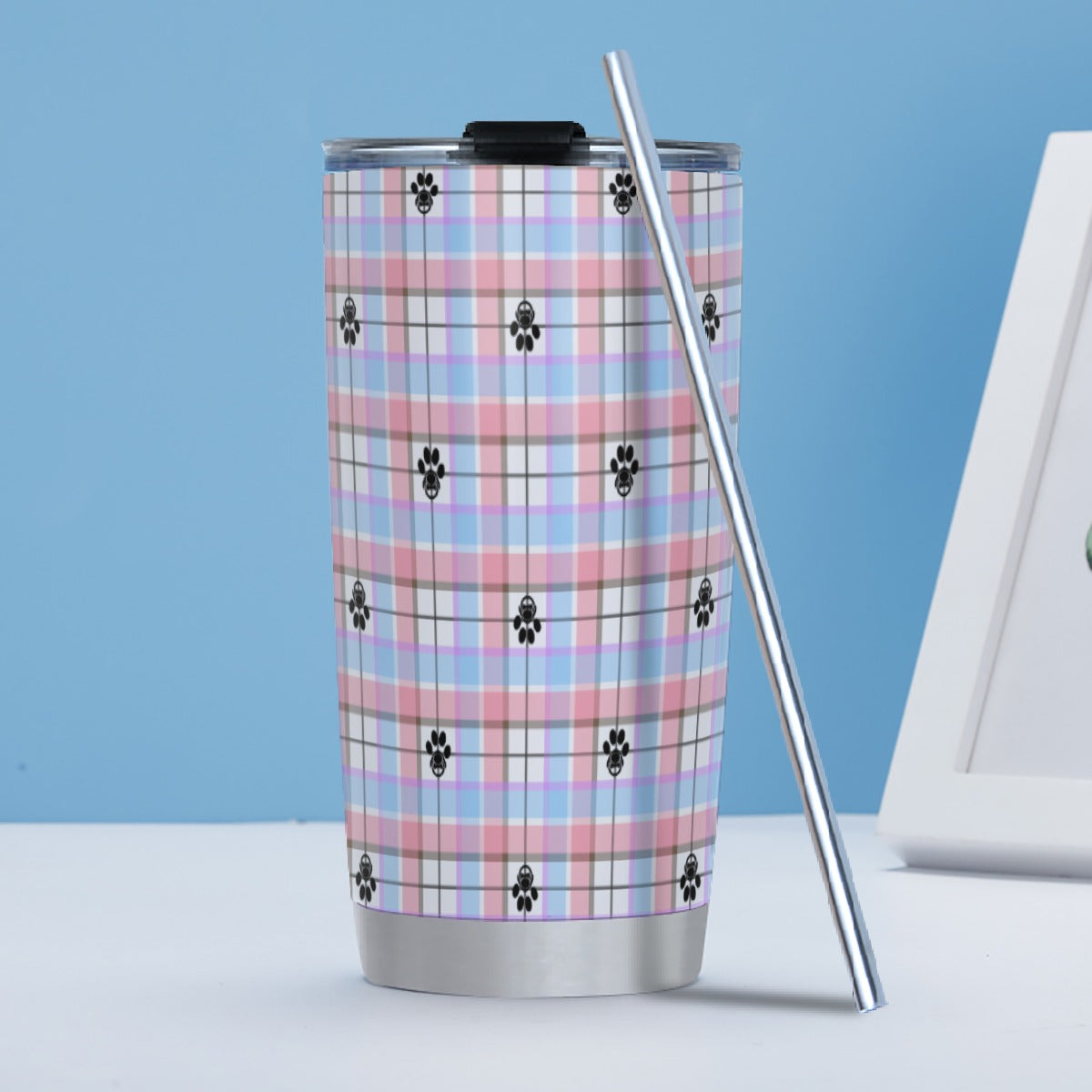 Babyfur Plaid Hot/Cold Tumbler with Steel Straw (20oz )