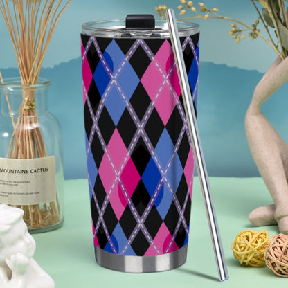 Omniromantic Solid Argyle Hot/Cold Tumbler with Steel Straw (20oz )