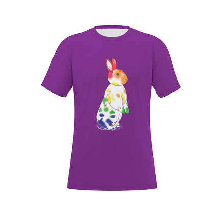 Rainbow Nosy Neighbour Bunny with Purple Background Relaxed Fit O-Neck T-Shirt