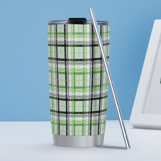 Aromantic/Celadon Tartan Plaid Hot/Cold Tumbler with Steel Straw (20oz )