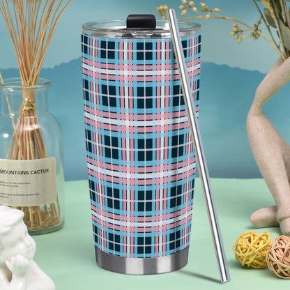 Transgender/Peacock Tartan Plaid Hot/Cold Tumbler with Steel Straw (20oz )