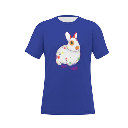 Rainbow Spotted Bunny with Blue Background Relaxed Fit O-Neck T-Shirt