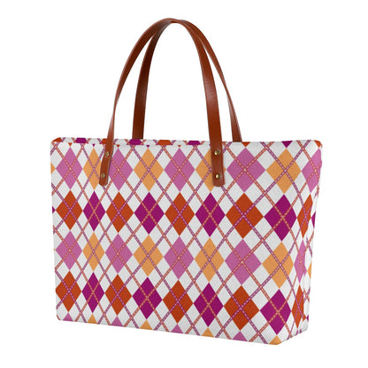 Lesbian - V1/White Solid Argyle Zippered Neoprene Tote Bag