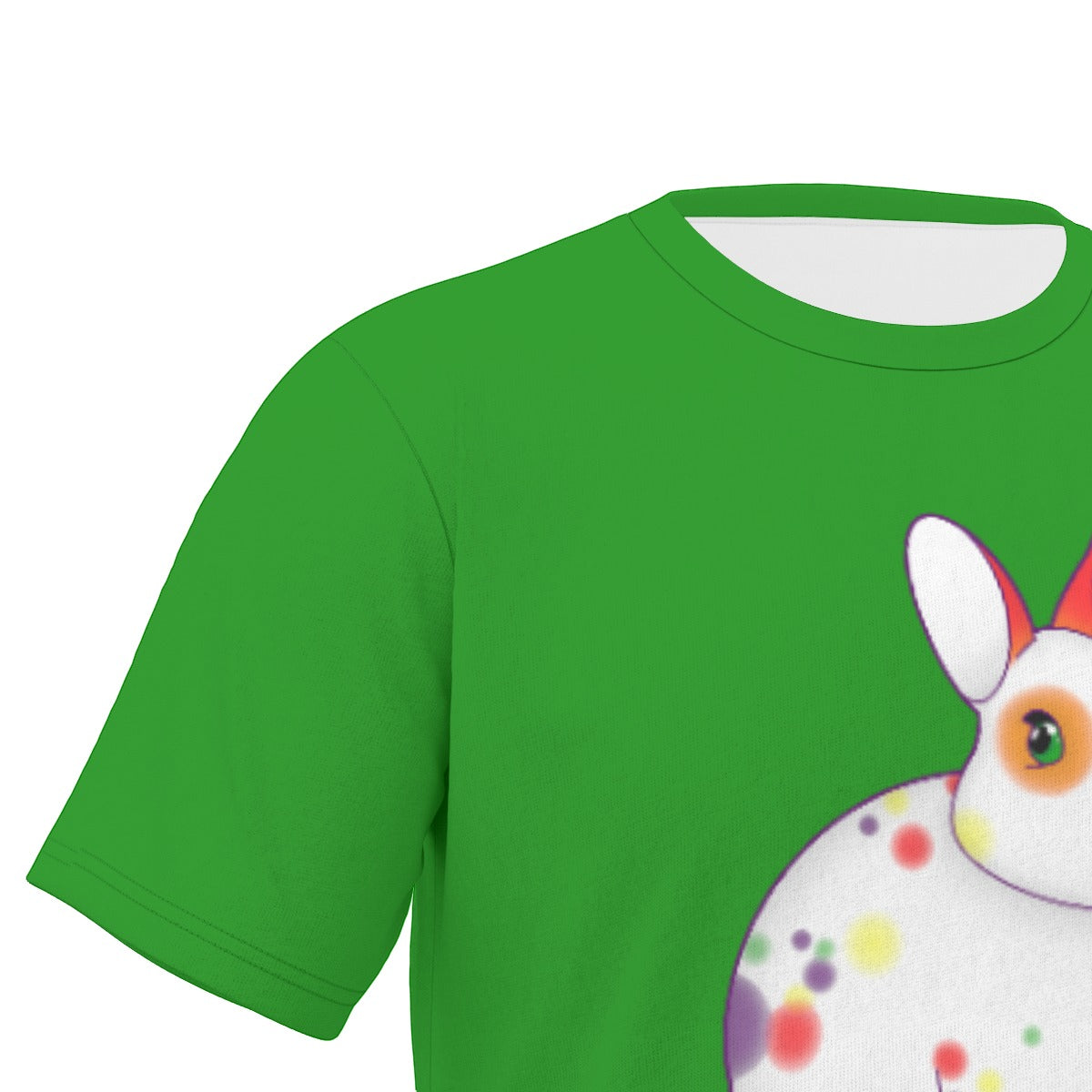 Rainbow Spotted Bunny with Green Background Relaxed Fit O-Neck T-Shirt