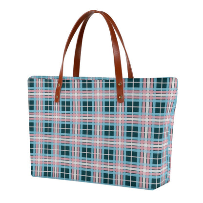 Transgender/Peacock Tartan Plaid Zippered Neoprene Tote Bag