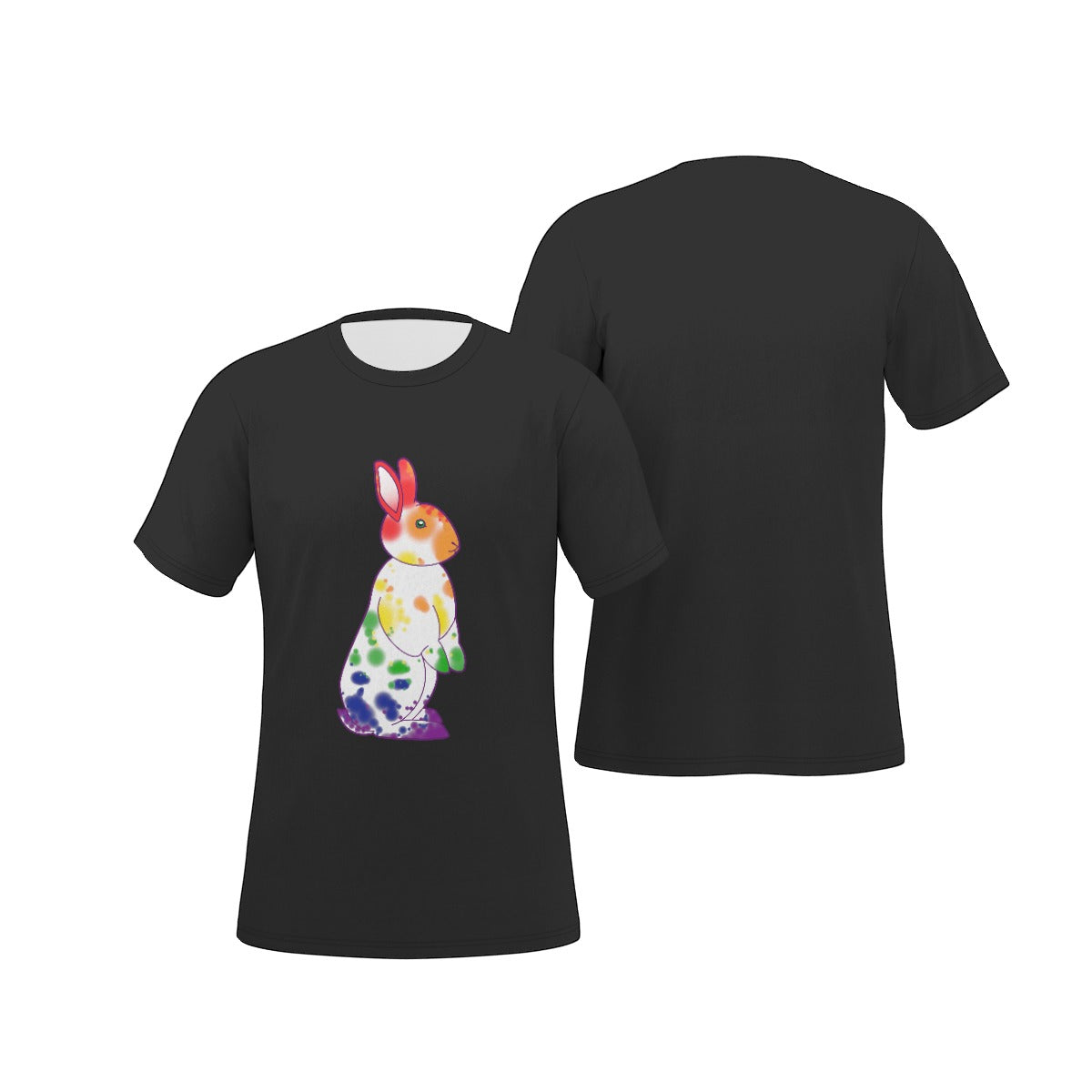 Rainbow Nosy Neighbour Bunny with Black Background Relaxed Fit O-Neck T-Shirt