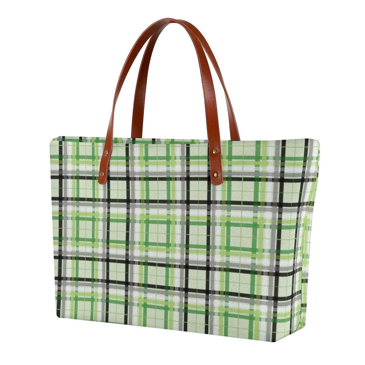 Aromantic/Celadon Tartan Plaid Zippered Neoprene Tote Bag