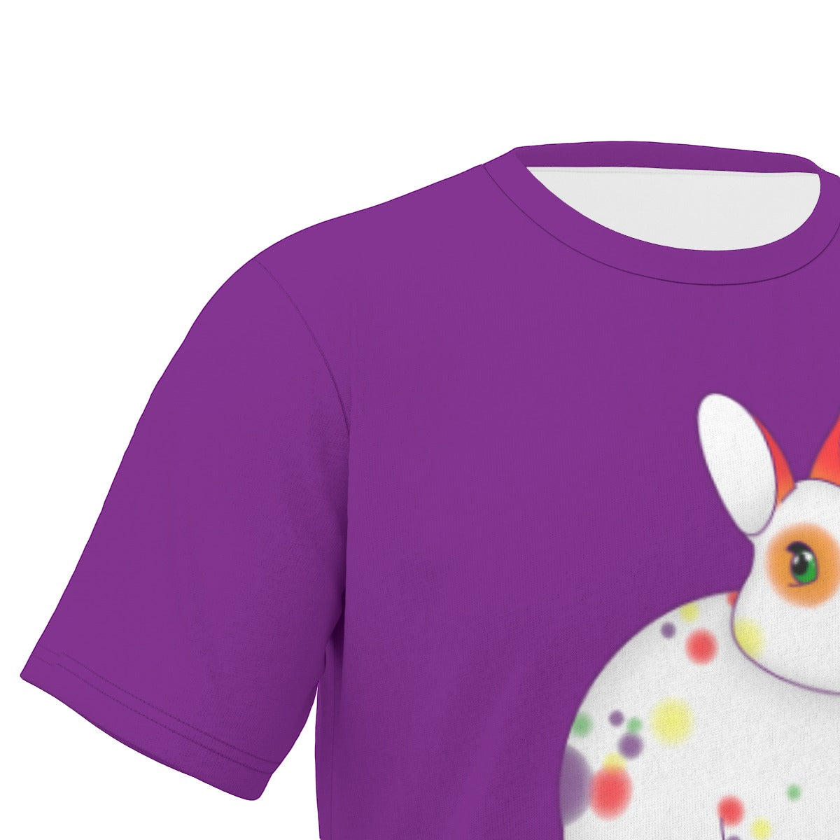 Rainbow Spotted Bunny with Purple Background Relaxed Fit O-Neck T-Shirt