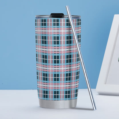 Transgender/Peacock Tartan Plaid Hot/Cold Tumbler with Steel Straw (20oz )