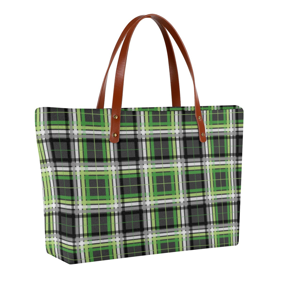 Aromantic/Charcoal Tartan Plaid Zippered Neoprene Tote Bag