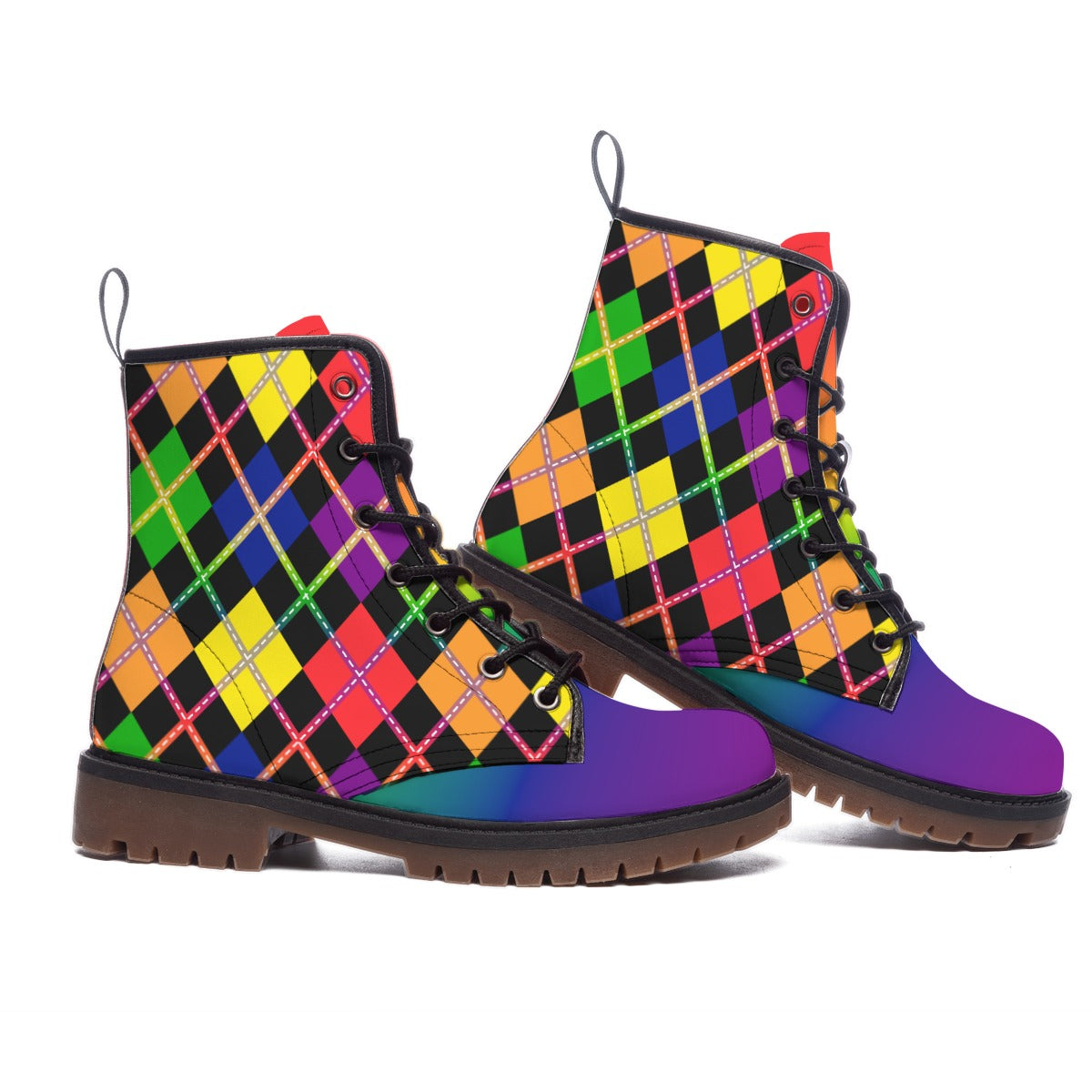 Rainbow Argyle/Gradient Wide Fit/Mens Vegan Leather Martin Boots